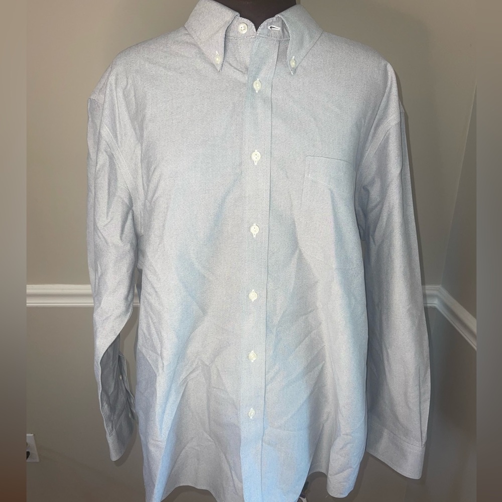 L.L.Bean Mens Button Down Dress‎ Shirt Slightly Fitted 17 1/2-33 Blue